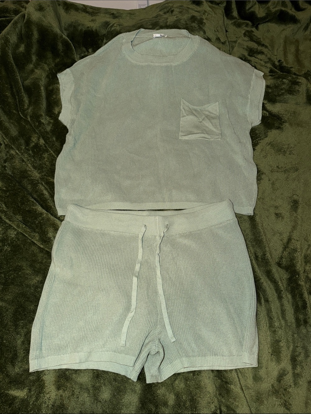 Fashion Nova Mint Green High Waist Knit Shorts Set